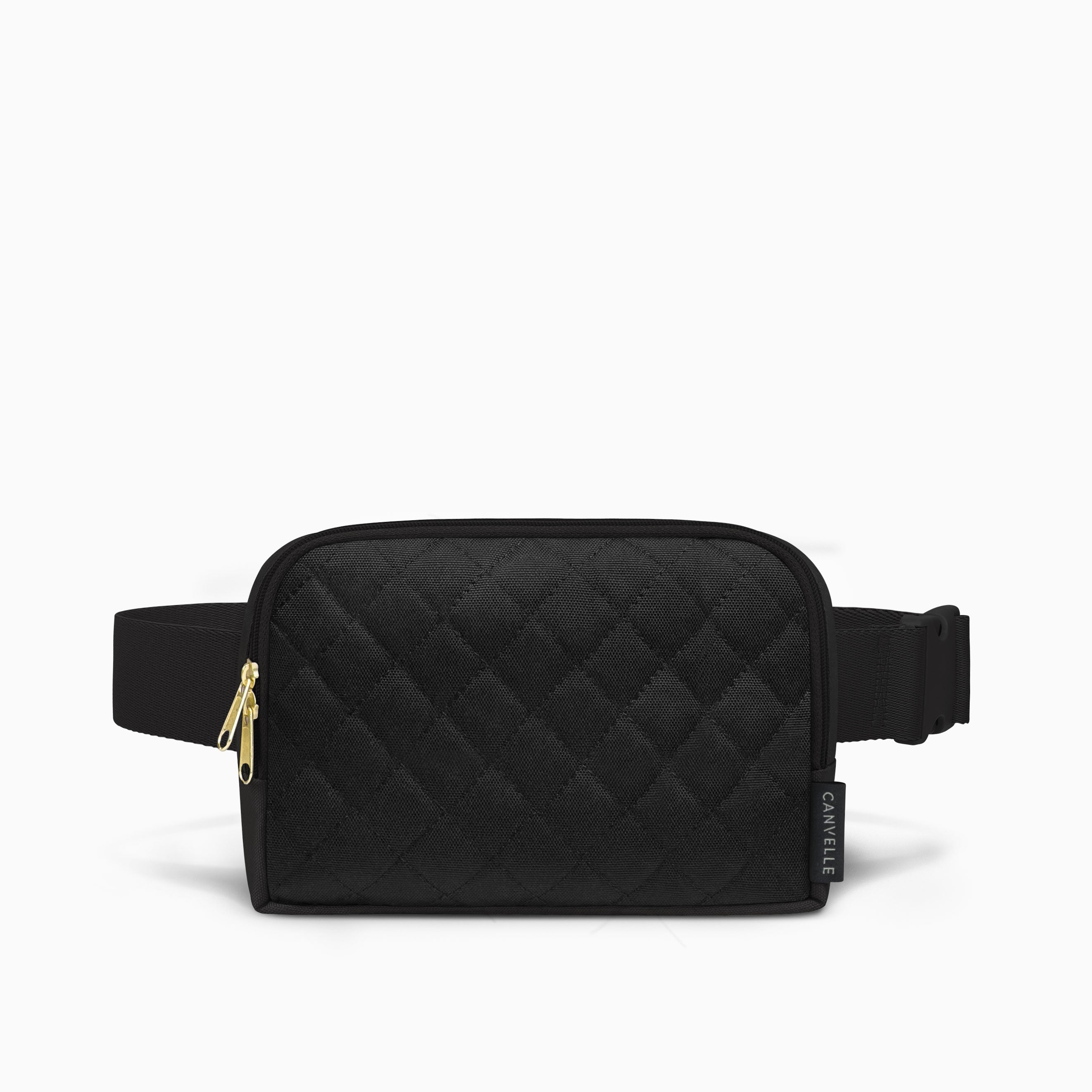 Large Quilted Belt Bag Machine Washable Black Fanny Pack for Women