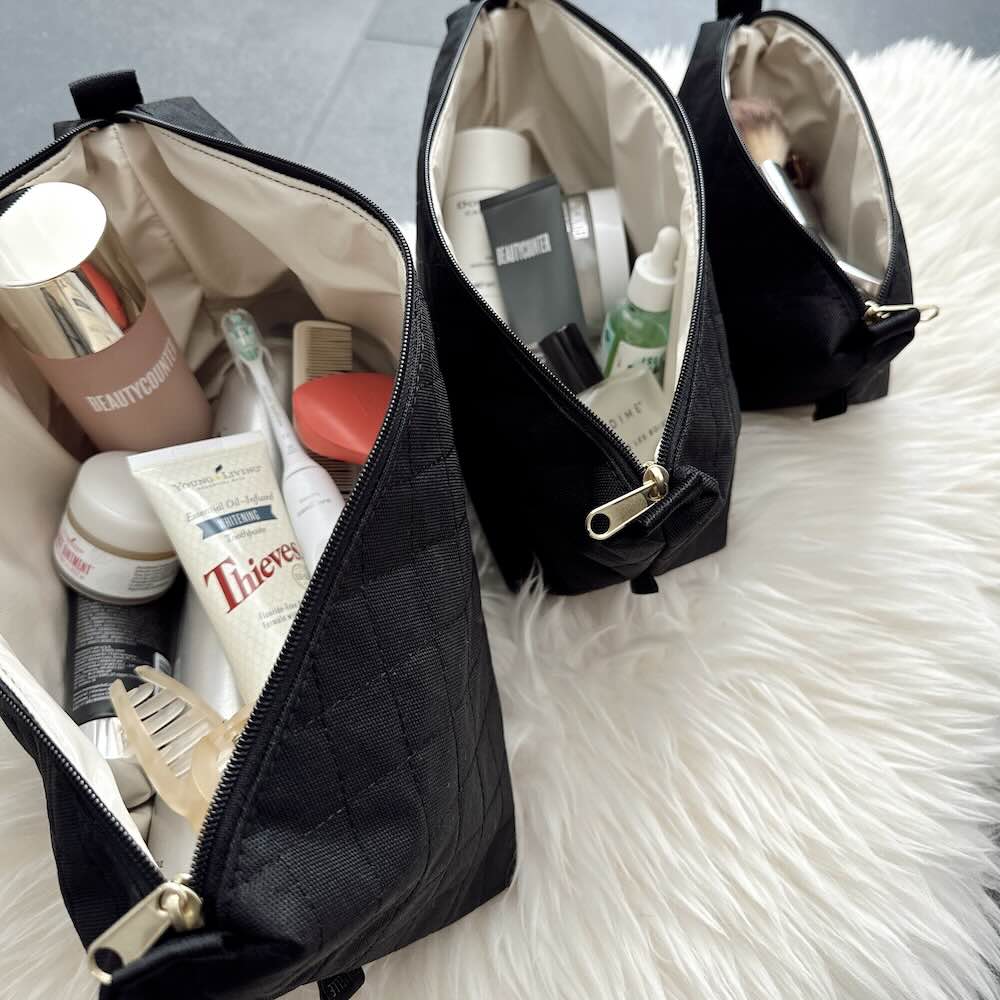 Quilted Black Toiletry Pouches