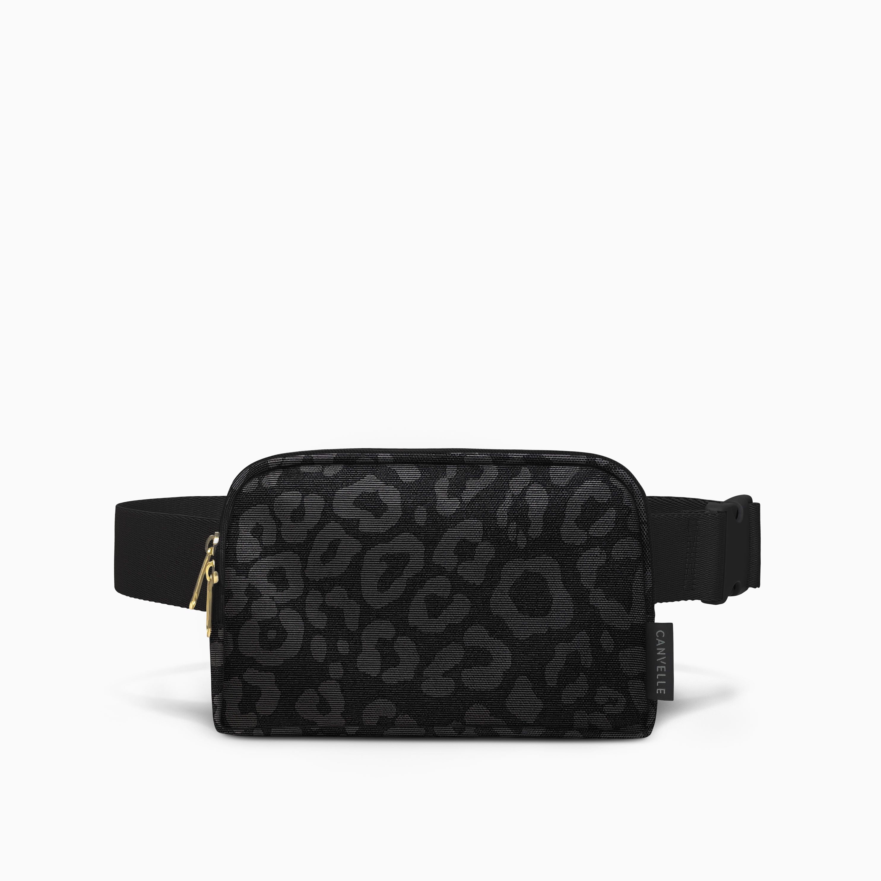 Black gucci fanny pack best sale with writing