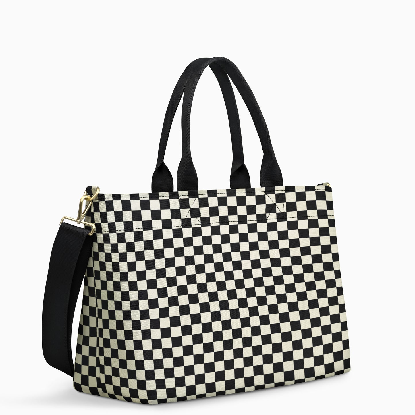 Crossbody Tote - Black + White Checkered