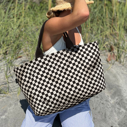 Crossbody Tote - Black + White Checkered