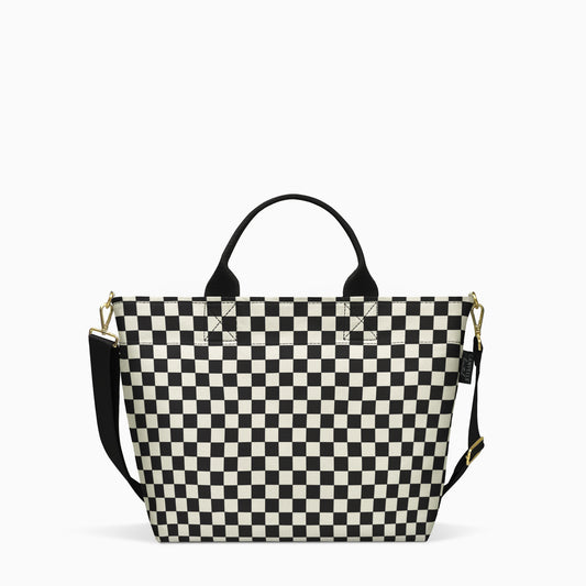 Crossbody Tote - Black + White Checkered