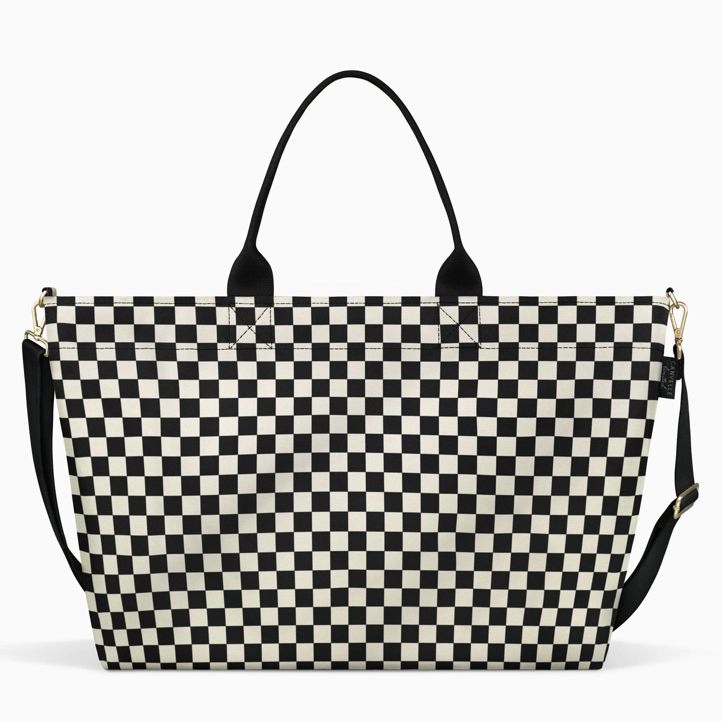 Crossbody Tote - Black + White Checkered