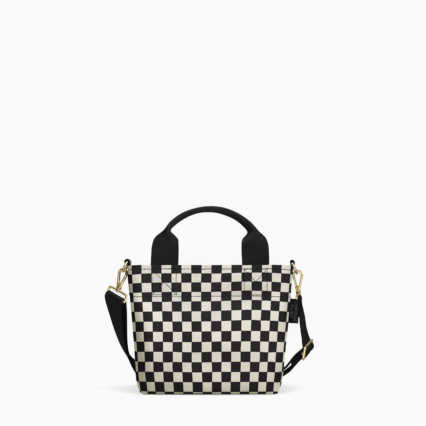 Crossbody Tote - Black + White Checkered