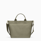 Canvelle Zip Crossbody Tote in medium olive green recycled polyester canvas with gold hardware - Front view.