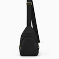 Canvelle City Sling Bag in small black recycled polyester canvas with gold hardware - Front view.