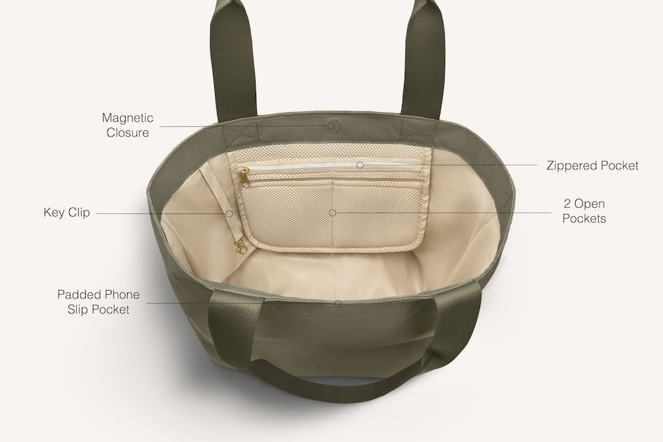 diagram of inside of olive carryall tote