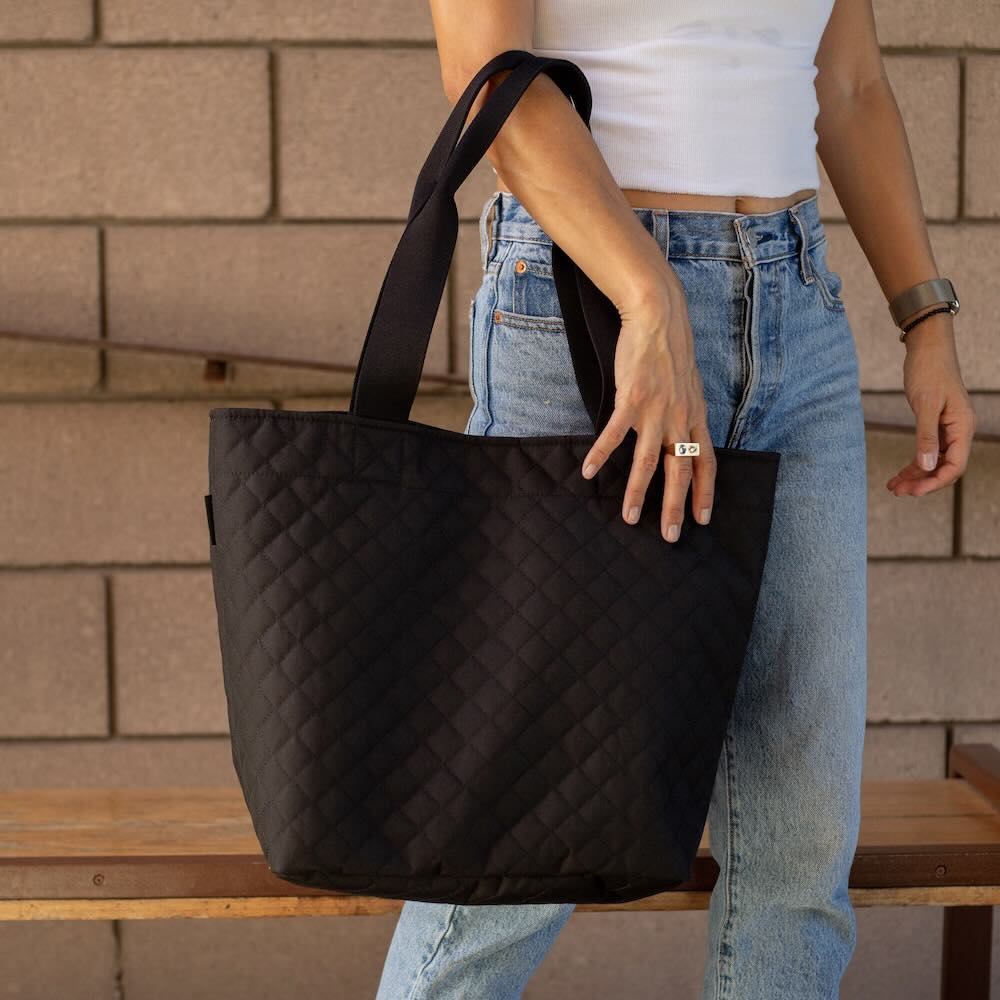 Quilted Black Carryall Tote