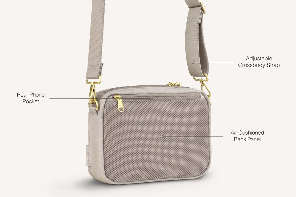 diagram of back of grey crossbody bag