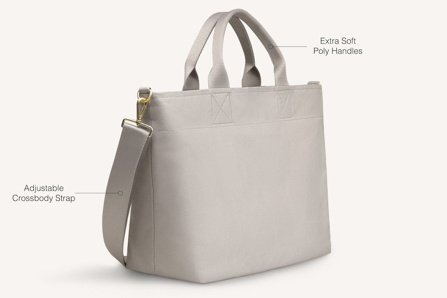 diagram of front of grey crossbody tote