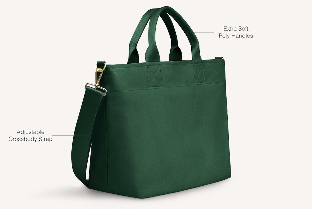 diagram of front of green crossbody tote