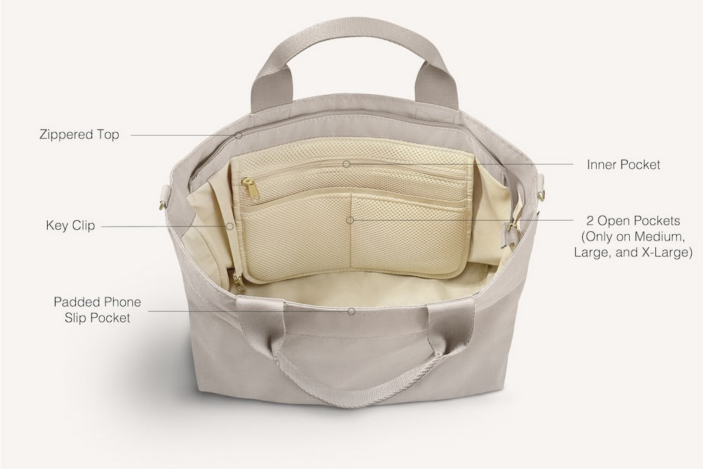 diagram of inside of grey crossbody tote