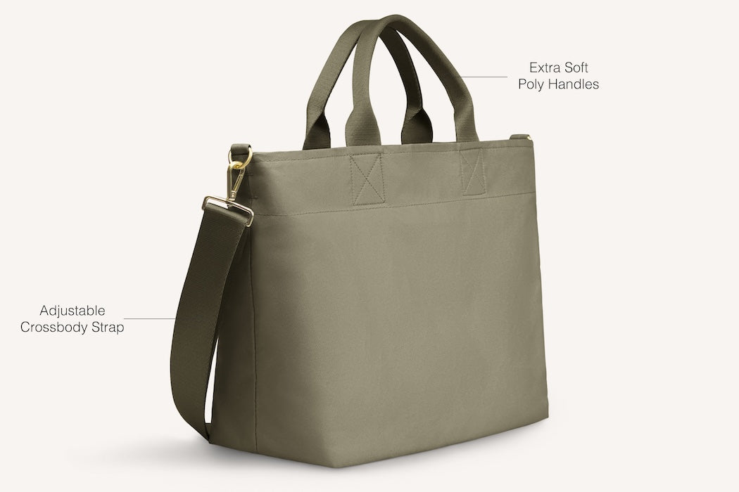 diagram of front of olive crossbody tote