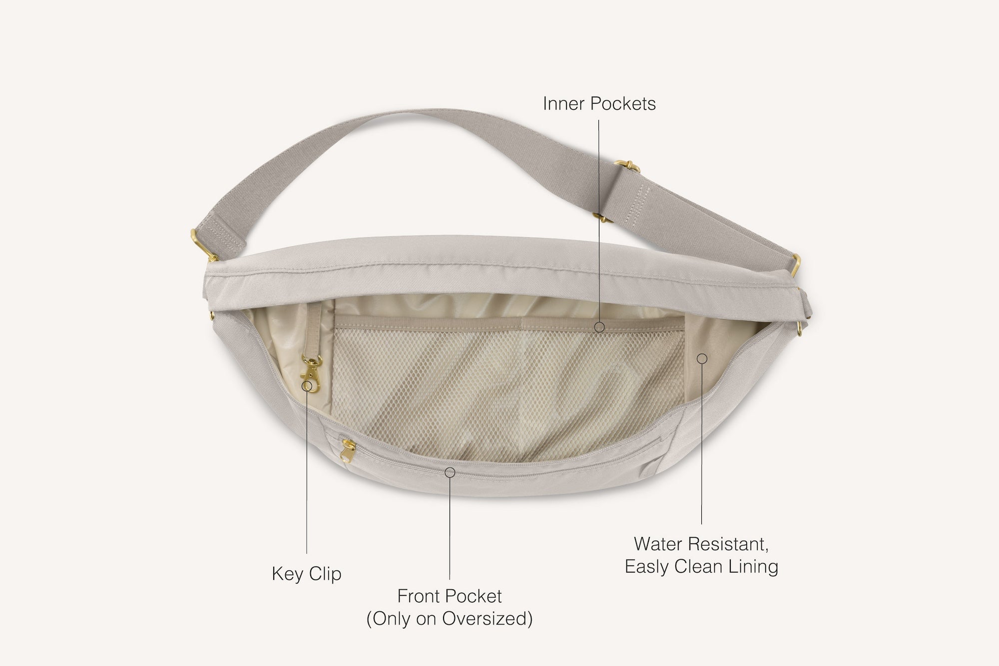 diagram of front of grey fanny pack