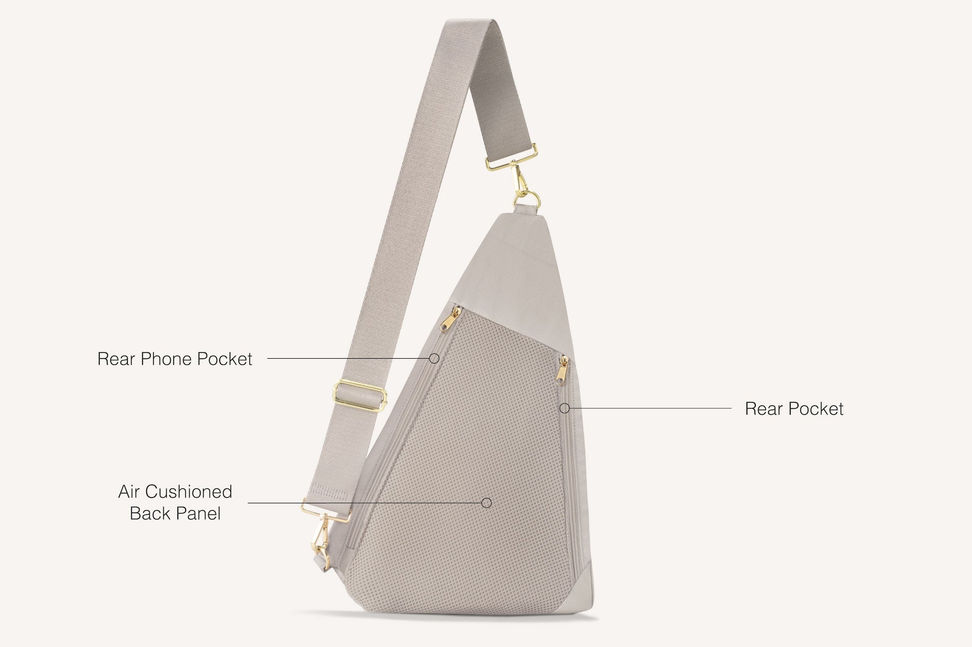 diagram of back of grey sling bag