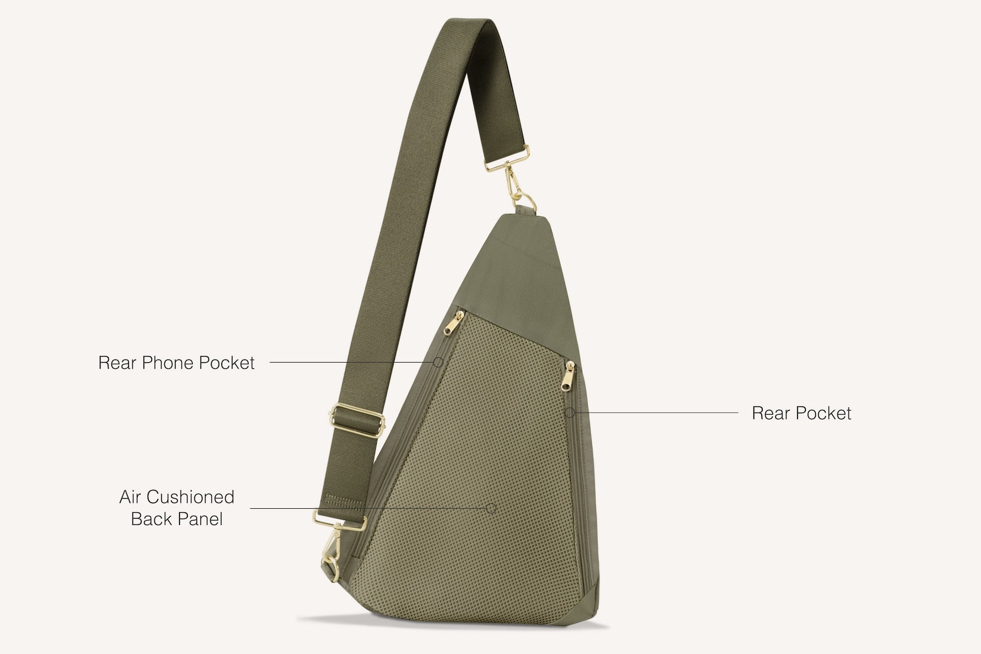 diagram of back of olive sling bag