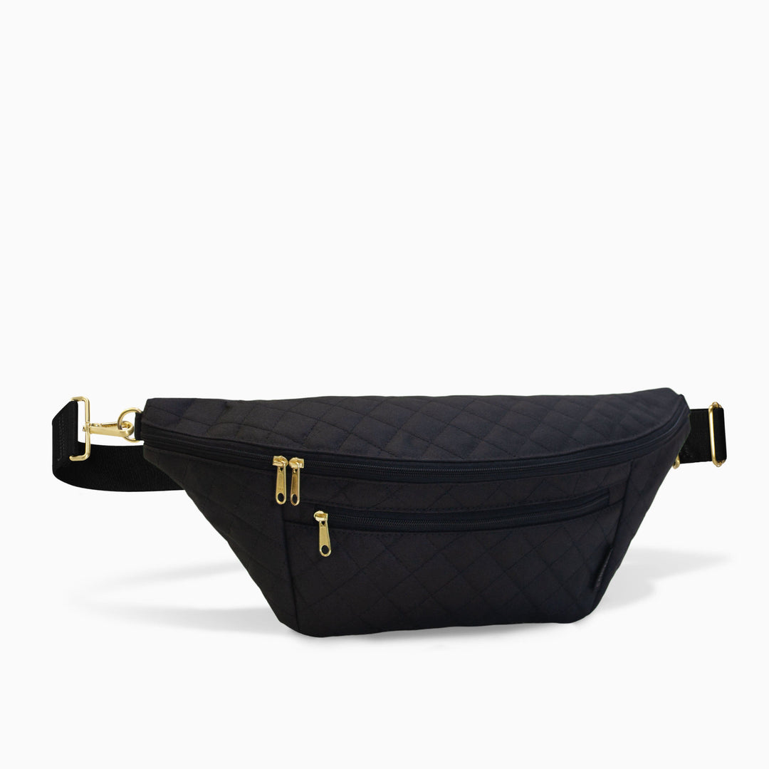 Quilted Black Bum Bag w/ Gold Zippers